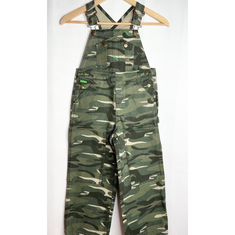 NWOT John Deere Kids Camo Bib Overalls Green Woodland Camouflage Canvas Size 6